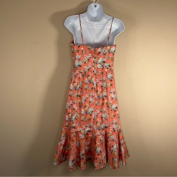 SIZE 2 J CREW PINK CORAL FLORAL RETRO DRESS PEPLUM COTTON PINUP RETRO - Picture 3 of 16